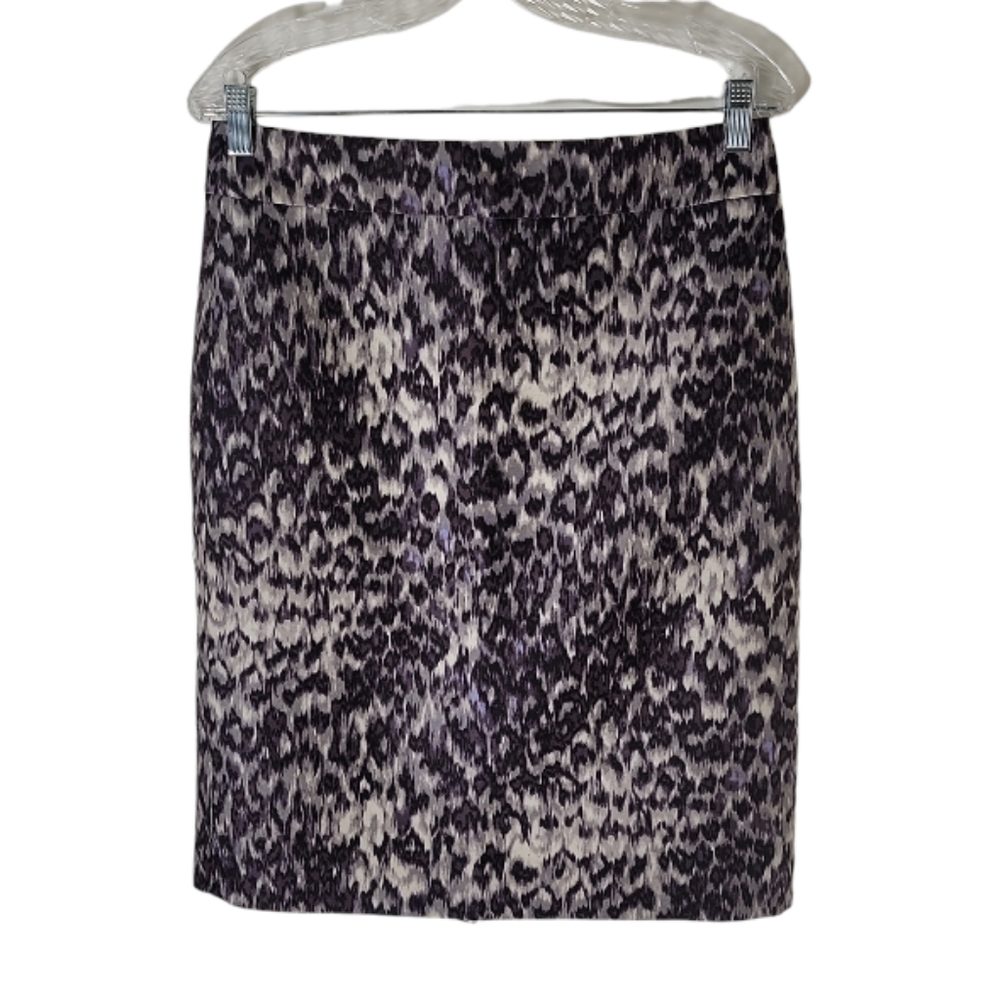 J. Crew leopard print wool silk  pencil skirt women's size 8 gray black purple
